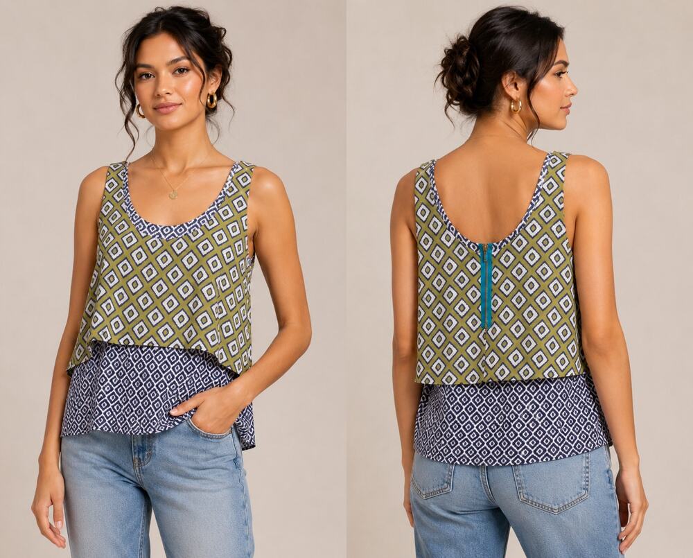 Meadow Rue Anthropologie Throughway Layered Tank Top Womens Medium Geo Print